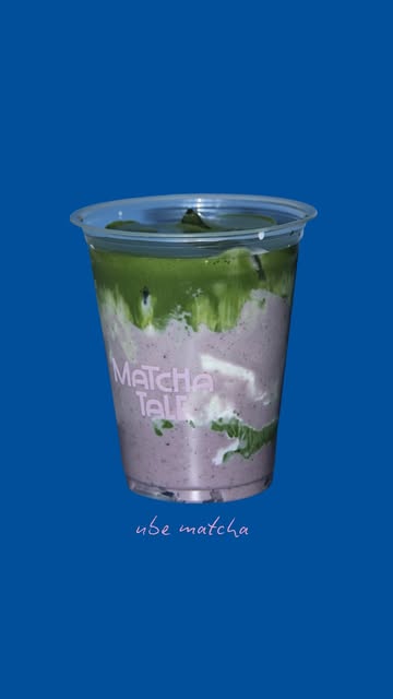 Ube matcha dengan lapisan ungu dan hijau, foto dari Instagram Matcha Tale
